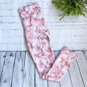 HARMONY BALANCE Pink White Coquette Floral Sporty Athleisure Leggings EUC Size S